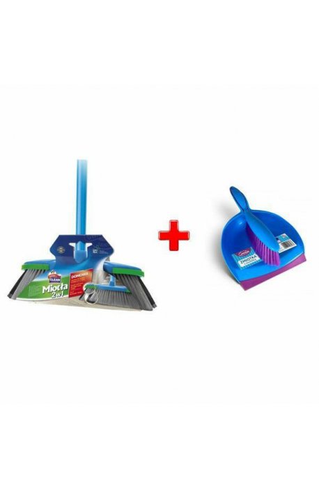 Cleaning kits - Gosia 2-in-1 broom set with bar and dustpan with blue brush - 